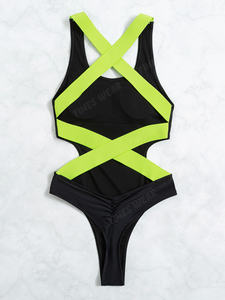 ฉลากส่วนตัว OEM ที่กำหนดเองที่มีคุณภาพสูงชุดว่ายน้ำสีบล็อกข้ามกลับชุดว่ายน้ำชิ้นเดียว - Product Image 6