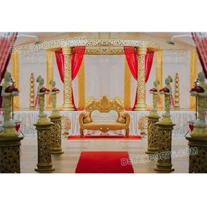 Dernières décorations de mariage traditionnelles indiennes Cérémonie hindoue Fibre Mandap Golden Mandala Setup Mariages Mariage Mandap Stage UK - Product Image 1