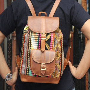 De cuero genuino elegante hecho a mano mochila Unisex - Product Image 1