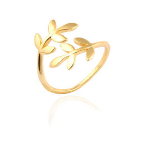 Bague en laiton plaqué or fait main Design de feuille de branche à la mode réglable pour le confort Bague de remerciement élégante pour les fêtes de mariage - Product Image 2