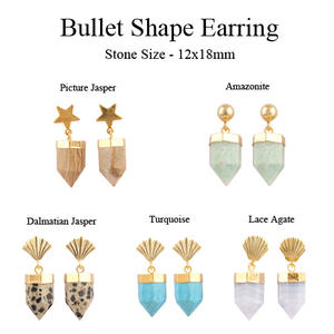Bullet Shape Howlite Blue Turquoise Leaf Designer studded <b>Earring</b> Brass 18k <b>Gold</b> Plated Wedding Wear for Women Jewelry <b>Earrings</b> - Product Image 2