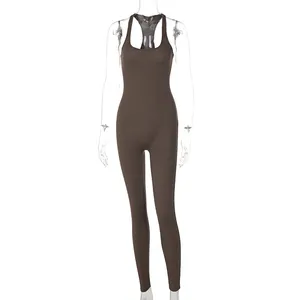 202 Autumn Casual Playsuits For Women Workout Sports GYM Clothes Woman Bottom Homewear Solid Jumpsuit Bodycon Slim Bodysuit