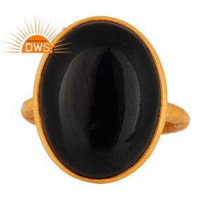 Bague de Cocktail en pierre précieuse, d'onyx noir, pour homme, bijou fait à la main, en argent Sterling plaqué or, vente en gros - Product Image 1