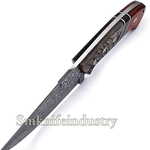Couteau de chasse et à dépecer en acier Damas fait main sur mesure de 9,5 pouces, lame fixe, manche en bois, OEM par Sm Knives (smk1995) - Product Image 4