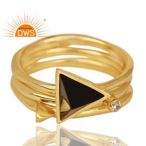 Bague en argent Sterling et plaqué or, pierre précieuse, disponible en Onyx noir et zircone cubique, 1 pièce - Product Image 2