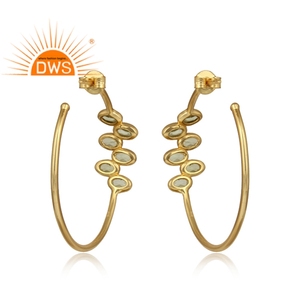 925 <b>Silver</b> Gold Plated <b>Hoop</b> <b>Earrings</b> Jewelry Wholesaler Glossy Multi Peridot Gemstone <b>Earrings</b> Manufacturer - Product Image 3