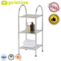 Étagère d'angle en métal moderne et durable à 3 niveaux, finition chromée, gain de place, rangement pour salle de bain et maison