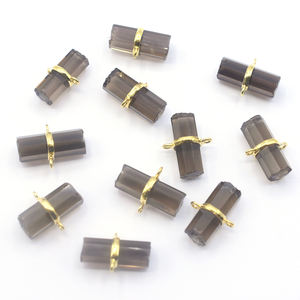 Conector de Plata de Ley 925 con Baño de Oro y Cuarzo Ahumado en Forma de Lápiz para la Creación de Joyería Artesanal - Product Image 2