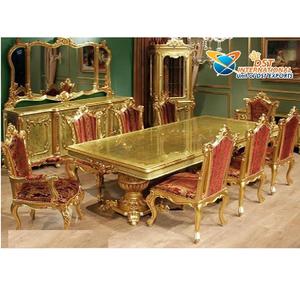 เฟอร์นิเจอร์ห้องอาหารหรูหราสีทองมันวาวโต๊ะรับประทานอาหารสีแดงแกะสลักสีทองพร้อมเก้าอี้เฟอร์นิเจอร์ห้องอาหารสีทองแบบดั้งเดิม - Product Image 1