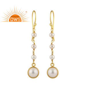 Perla piedra preciosa diseñador chapado en oro plata esterlina colgante gota pendiente joyería para mujer regalo para su colección Vintage - Product Image 1