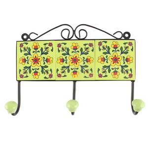 Green Ceramic Tiny Flower Organizer Coat Wall Hooks Clothes Wall Holder Bag Hangers Durable Indian Craft - Product Image 2
