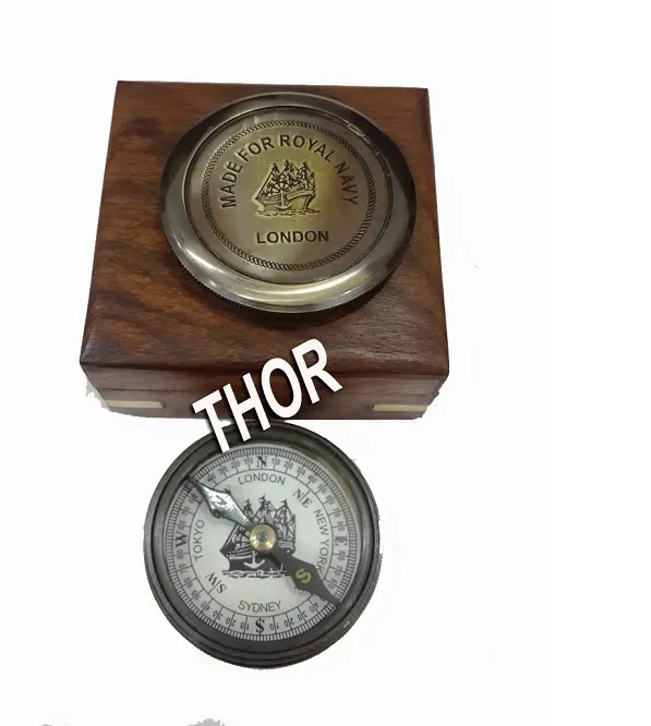 Item de presente de poem flat-compass ~ archer, modo de caixa de madeira para royal navy londres pocket bússola