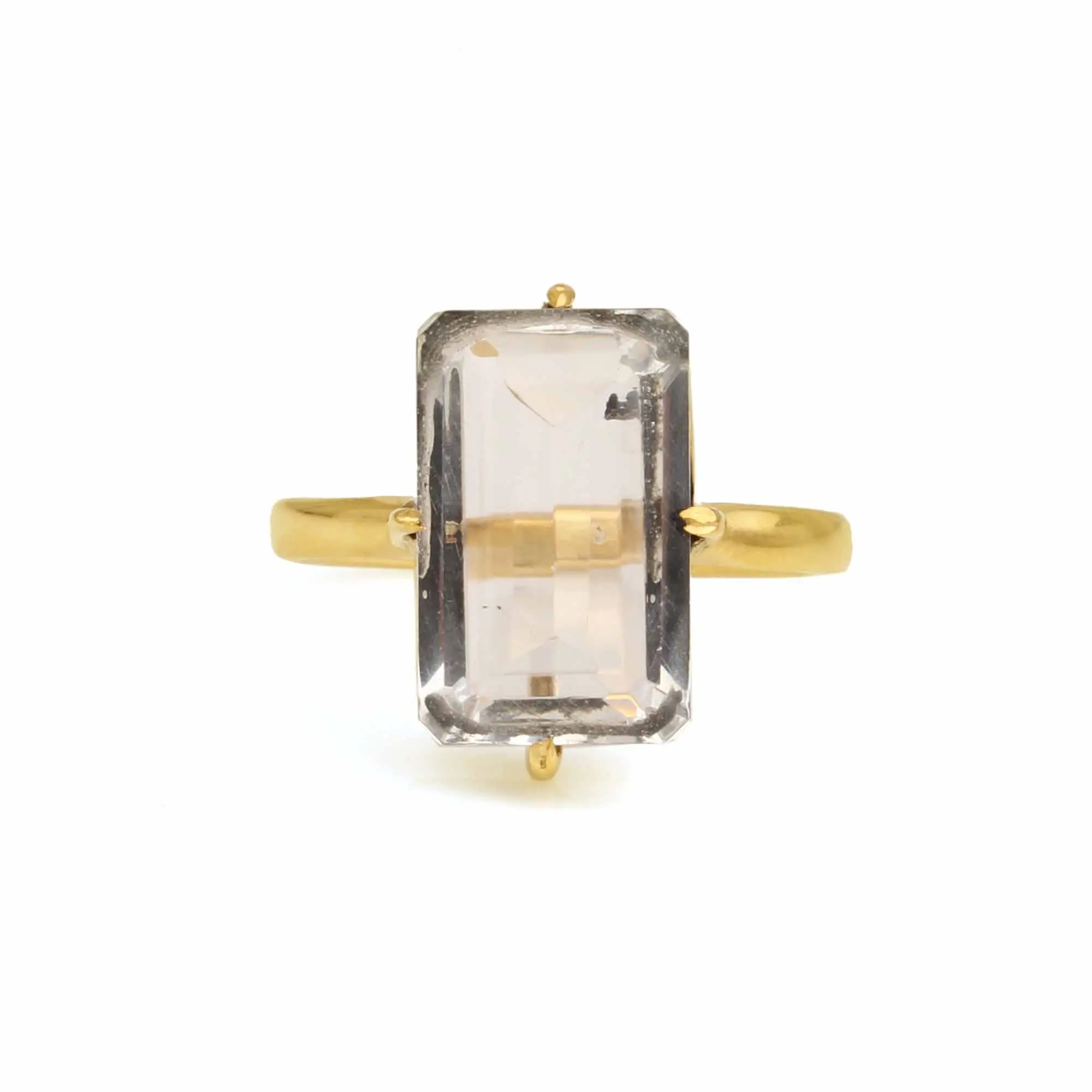 Natural clear quartz emerald cut gemstone sterling silver ring handmade design semi precious crystal quartz gold plated ring
