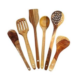 ชุดช้อนไม้หกชิ้นพร้อมชุดช้อนไม้ที่มีคุณภาพพิเศษสำหรับทำอาหารและเสิร์ฟช้อนที่ดีที่สุดในบ้าน - Product Image 1