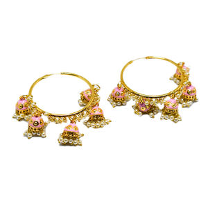 Aretes de Aro de Latón con Acabado Mate Dorado, Estilo Meenakari, para Fiestas, Última Moda, para Niñas y Mujeres - Product Image 1