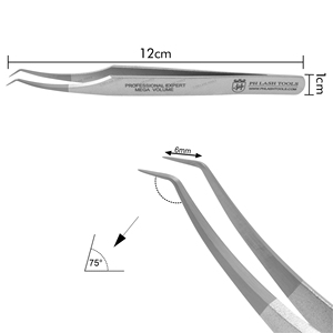 Pince à épiler c-point 6mm 75 degrés, en argent sterling, pour Extensions de cils, avec pointe de tâche, étiquette privée, Volume et pincettes classiques - Product Image 5