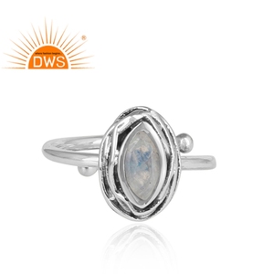 Rainbow Moonstone Gemstone <b>Ring</b> Wrapped Design 925 <b>Sterling</b> Oxidized <b>Adjustable</b> Nanette Shape <b>Silver</b> <b>Ring</b> Jewelry Wholesale - Product Image 2