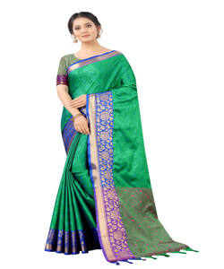 Banarasi Sari de seda Jacquard con blusa para mujer, ropa de fiesta para mujer, uso diario, de algodón suave Sari de seda, venta al por mayor, precio bajo étnico - Product Image 5