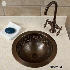 Hammered Antique Copper <b>Round</b> Shape Under <b>Bathroom</b> <b>Sink</b> for Home Apartment & Villa - Product Image 2