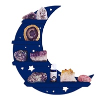 Étagère murale en forme de croissant-lune bleu marine, avec éclairage arrière LED, décor pour pierres de cristaux, huiles essentielles, produits de beauté et de Salon