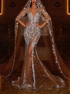 Robe de soirée sirène sexy de créateur avec ornements de perles de cristal, robe de cocktail élégante longue jusqu'au sol pour mariage et soirée - Product Image 2