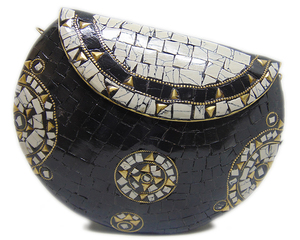 Noir Pierre De Mosaïque En Métal Embrayage Sac À Main - Product Image 1