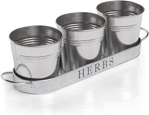 Modern Farmhouse Vintage Galvanized Metal <b>Herb</b> Plant <b>Herb</b> <b>Pot</b> Planter with Tray Customized Galvanized Tray and Planter - Product Image 1
