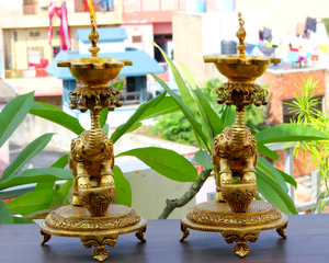 Nirmala Handicrafts Handmade Brass Oval <b>Elephant</b> Diya Set Diya Lamp Stand Animal Diya Pooja Accessories Hindu Religious Fengshui - Product Image 4