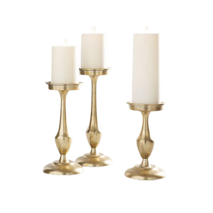 Soporte de vela de tres tamaños diferentes en soporte de vela pulido de oro de metal con chimenea de vidrio para decoración del hogar - Product Image 5