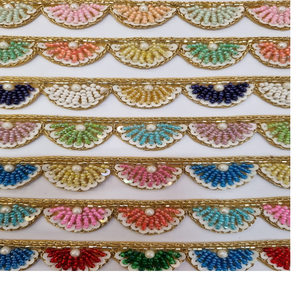 Custom Made Machine Embroidered Ethnic Indian Designed with Pearls and <b>Laces</b> in Assorted Sizes and Colors for Wedding Dress Desi - Product Image 1