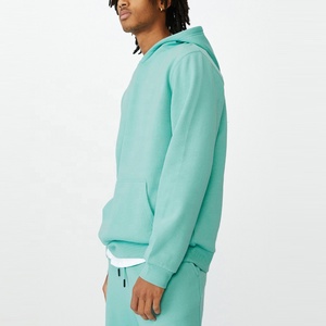 <b>Men's</b> Oversized Hooded Fleece Sweatshirt <b>Set</b> Solid Color Mint Green Casual Wear Breathable Knitted Cotton <b>Shorts</b> <b>and</b> <b>Hoodie</b> - Product Image 3