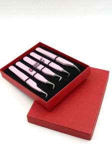 Pince à épiler antistatique en acier inoxydable courbé à pointe dentelée, revêtement poudre rose clair, 90 et 45 degrés, vente en gros - Product Image 6