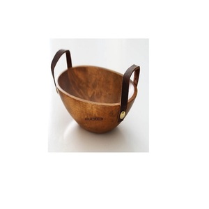 Bol en bois incurvé fantaisie avec conception d'attache de feuille en métal vaisselle antique bols de service de Dessert alimentaire bols de service de fruits secs - Product Image 3