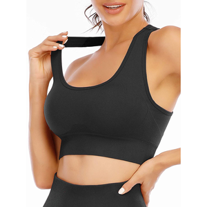 Conjuntos de ropa deportiva de talla grande para mujer, venta al por mayor con logotipo personalizado, 2 piezas, Top sin costuras y mallas, conjuntos sólidos de entrenamiento físico - Product Image 2