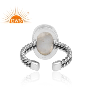Anillo ajustable de piedras preciosas de piedra de luna de arcoíris Natural de Plata de Ley 925 oxidada, joyería para mujer, regalo para ella - Product Image 5