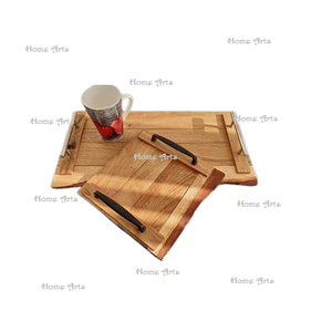 Plateau à thé et café en bois avec poignées en fer, qualité supérieure, taille personnalisée, plateau de service alimentaire, best-seller - Product Image 4
