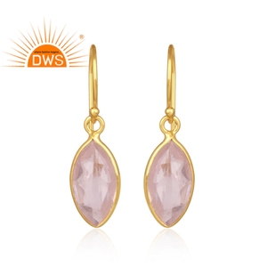 Marquesa corte rosa cuarzo piedra preciosa plata chapado en oro gota pendiente para mujer regalo para su delicada colección - Product Image 1