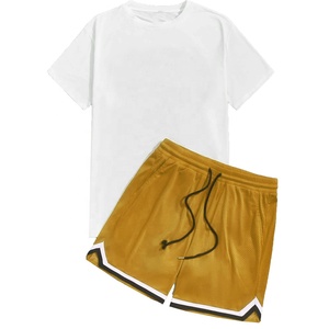 ชุดกีฬาสำหรับผู้ชายชุดวิ่งพิมพ์ลายตัวอักษรมีเชือกผูกเอวกางเกงขาสั้นสีล้วนสำหรับใส่วิ่ง - Product Image 5