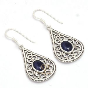 Boucles d'oreilles de mariage à la mode en argent sterling 925 faites à la main, saphir bleu naturel, pierres précieuses, cadeaux de fêtes, bijoux en gros - Product Image 1