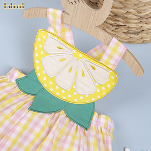 Robe en coton 100% pour bébés, broderie artisanale en gros, citron jaune, impression 3D longue, OEM ODM Vietnam-BB2729 OEKO-TEX - Product Image 2
