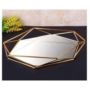 ถาดแก้วมีด้ามจับโลหะสีทอง,สไตล์ใหม่ถาดเสิร์ฟสำหรับตกแต่งหรูหราถาดเครื่องครัว - Product Image 1