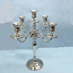 Candelabros suporte de vela de metal, barato, pé de metal, cinco braços, níquel banhado, suporte de vela