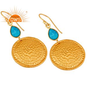 ต่างหูเงินชุบทองคำแท้ ดีไซน์เก๋ ทำมือ พร้อมจำหน่าย ต่างหูพลอยสีฟ้าเทอร์ควอยซ์ ผู้จัดจำหน่ายเครื่องประดับพลอย - Product Image 2