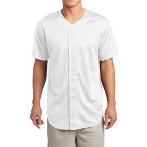 Men's Navy Blue Baseball Jersey Short Sleeve V-Neck Button Front Moisture Wicking Polyester Regular Fit Solid Color Apparel - Product Image 4