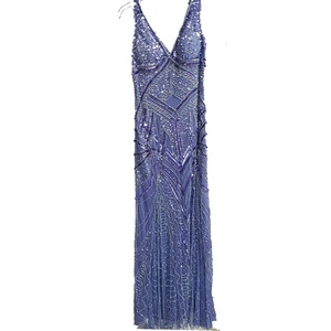 Tay Thêu beading Sequins thẳng bóng sàn Chiều dài không tay Đầm - Product Image 1