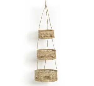 Cesta colgante de tres niveles para algas marinas, Material Natural hecho en Vietnam