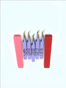 Pince à épiler en acier inoxydable de 10 mm de haute qualité, durable, incurvée, avec revêtement en poudre violette, pointe dorée, anti-magnétique, anti-statique, prise en main fine - Product Image 5