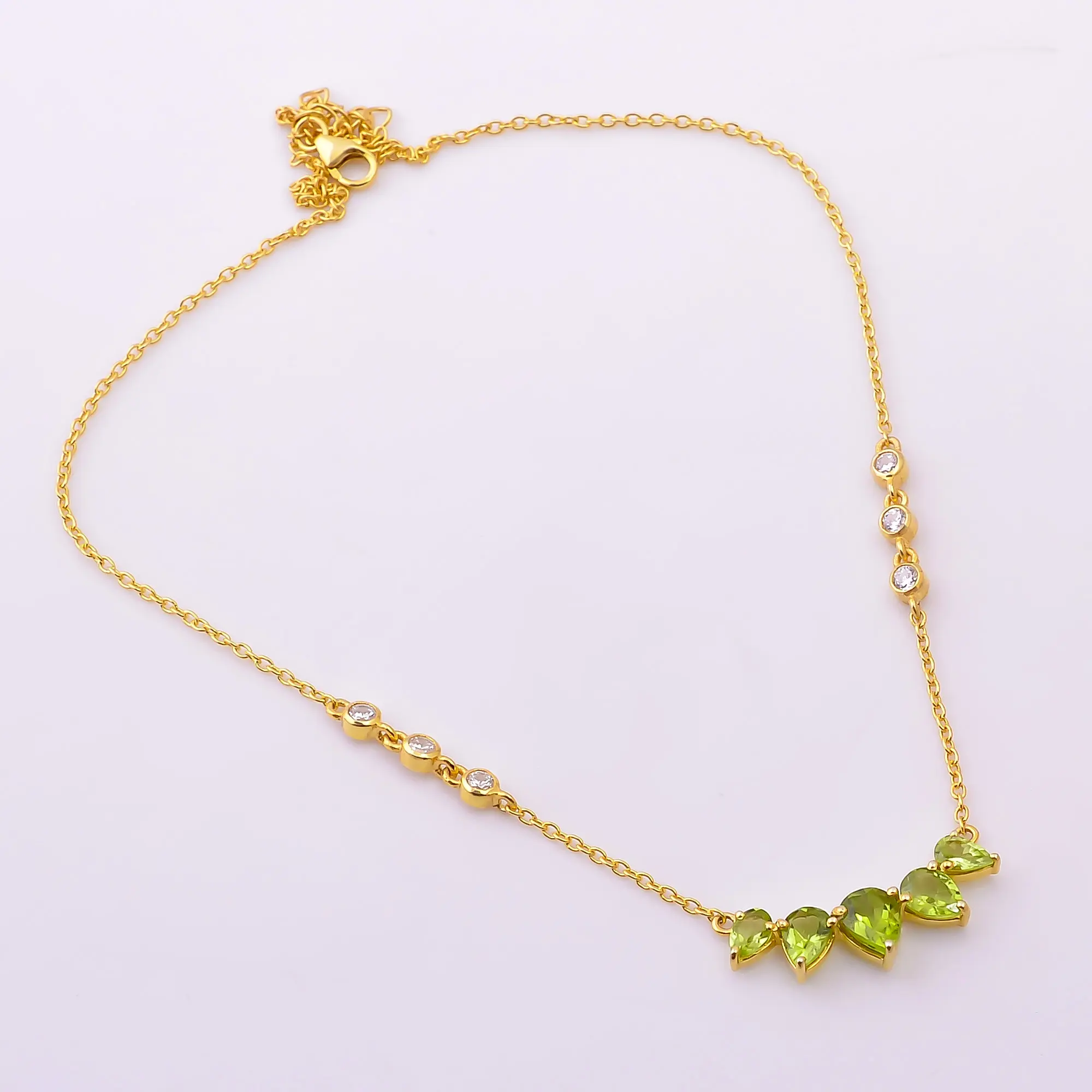 Minimalista naturale peridoto zircone bianco gemma gioielli in argento Fine 925 Sterling Silver 18K oro Vermeil ragazze collana pendente