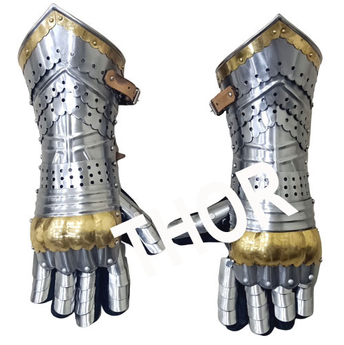 クールブルグ式ガントレット 甲冑籠手 中世防具 革手袋付 ゲットドレス