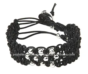 Pulsera de cuero Unisex, brazalete de piel con cuentas blancas de color negro, diseño elegante, disponible en cantidad al por mayor